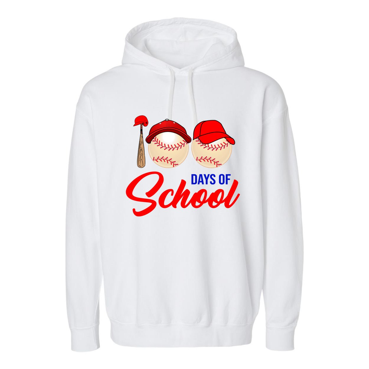100 Days Of School Baseball Garment-Dyed Fleece Hoodie