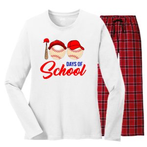 100 Days Of School Baseball Women's Long Sleeve Flannel Pajama Set 