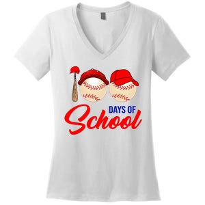 100 Days Of School Baseball Women's V-Neck T-Shirt