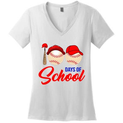 100 Days Of School Baseball Women's V-Neck T-Shirt