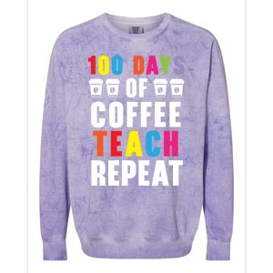 100 Days Of Coffee Teach Repeat 100 Days Of School Cute Gift Colorblast Crewneck Sweatshirt