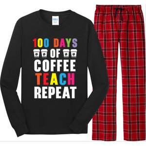 100 Days Of Coffee Teach Repeat 100 Days Of School Cute Gift Long Sleeve Pajama Set