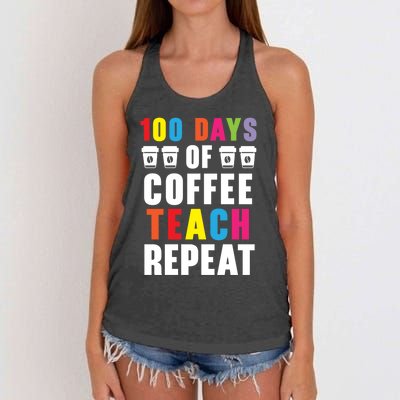 100 Days Of Coffee Teach Repeat 100 Days Of School Cute Gift Women's Knotted Racerback Tank