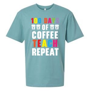 100 Days Of Coffee Teach Repeat 100 Days Of School Cute Gift Sueded Cloud Jersey T-Shirt