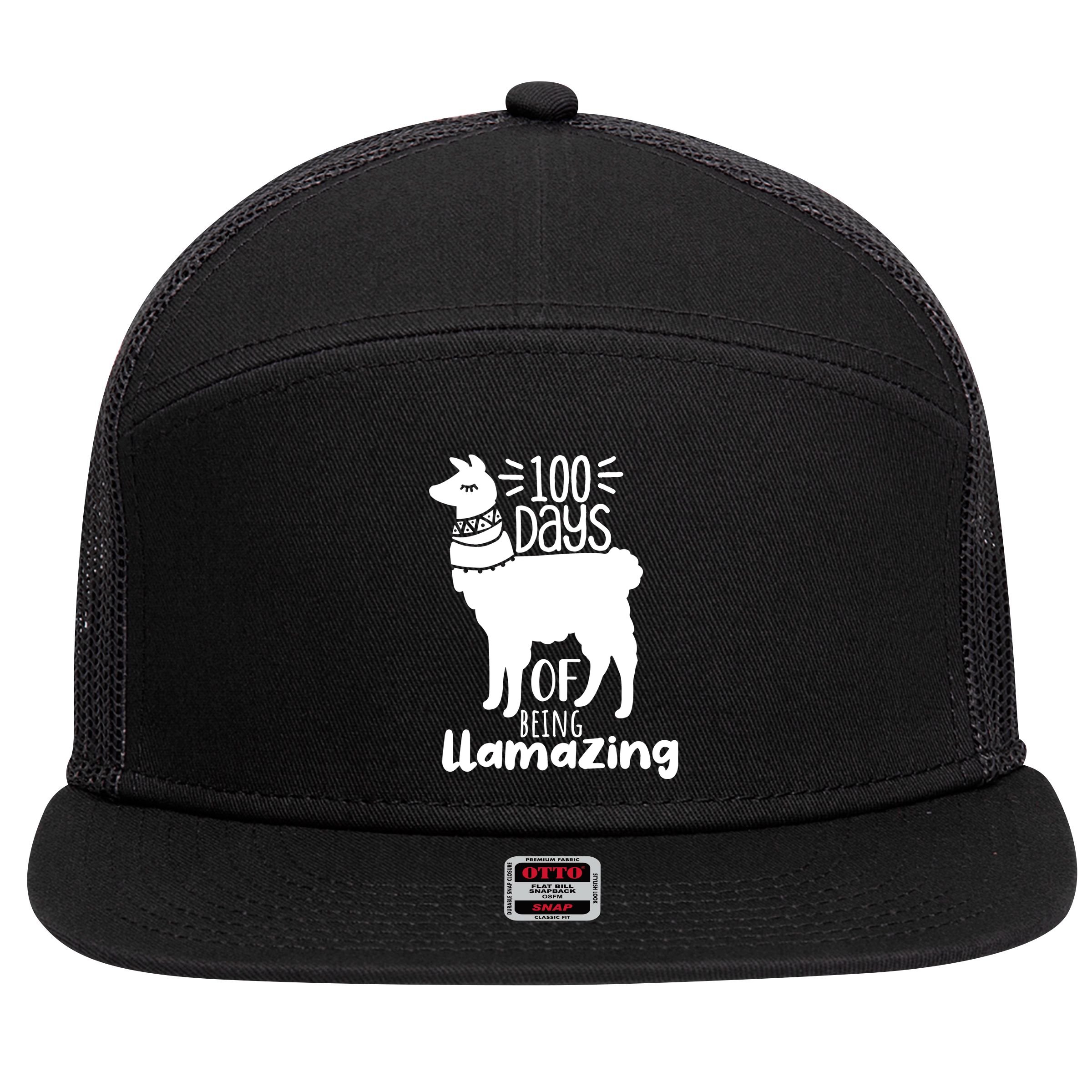 100 Days Of Being Llamazing 100 Days Of School Funny Llama 7 Panel Mesh Trucker Snapback Hat