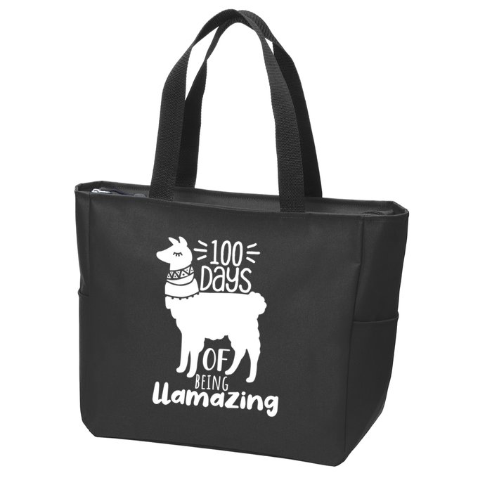 100 Days Of Being Llamazing 100 Days Of School Funny Llama Zip Tote Bag