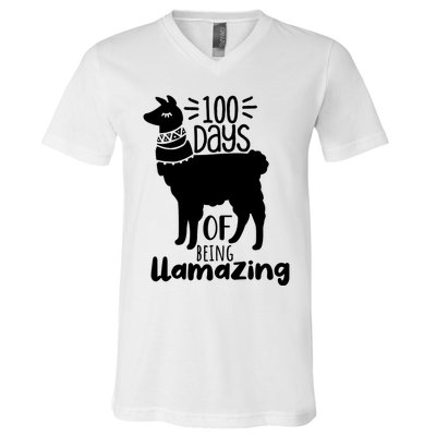 100 Days Of Being Llamazing 100 Days Of School Funny Llama V-Neck T-Shirt