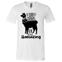 100 Days Of Being Llamazing 100 Days Of School Funny Llama V-Neck T-Shirt