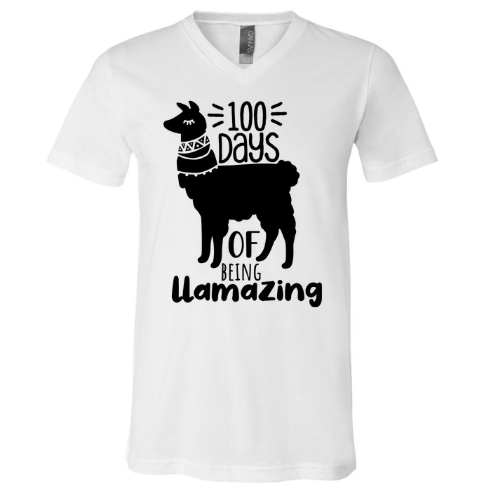 100 Days Of Being Llamazing 100 Days Of School Funny Llama V-Neck T-Shirt