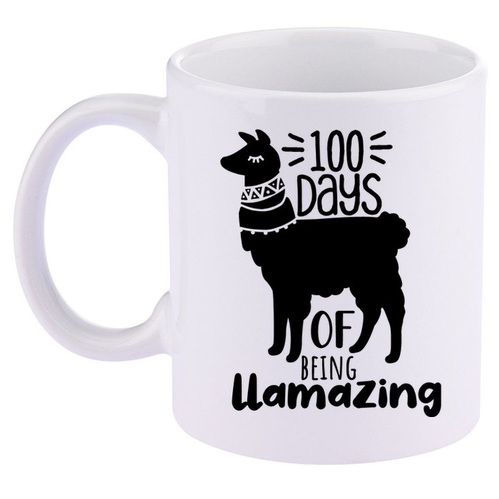 100 Days Of Being Llamazing 100 Days Of School Funny Llama 11oz C Handle Ceramic Mug