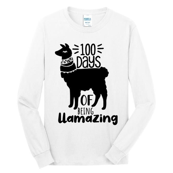100 Days Of Being Llamazing 100 Days Of School Funny Llama Tall Long Sleeve T-Shirt