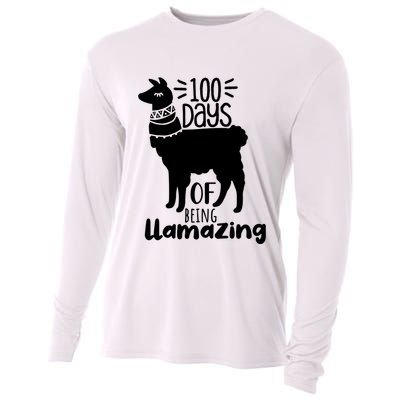 100 Days Of Being Llamazing 100 Days Of School Funny Llama Cooling Performance Long Sleeve Crew