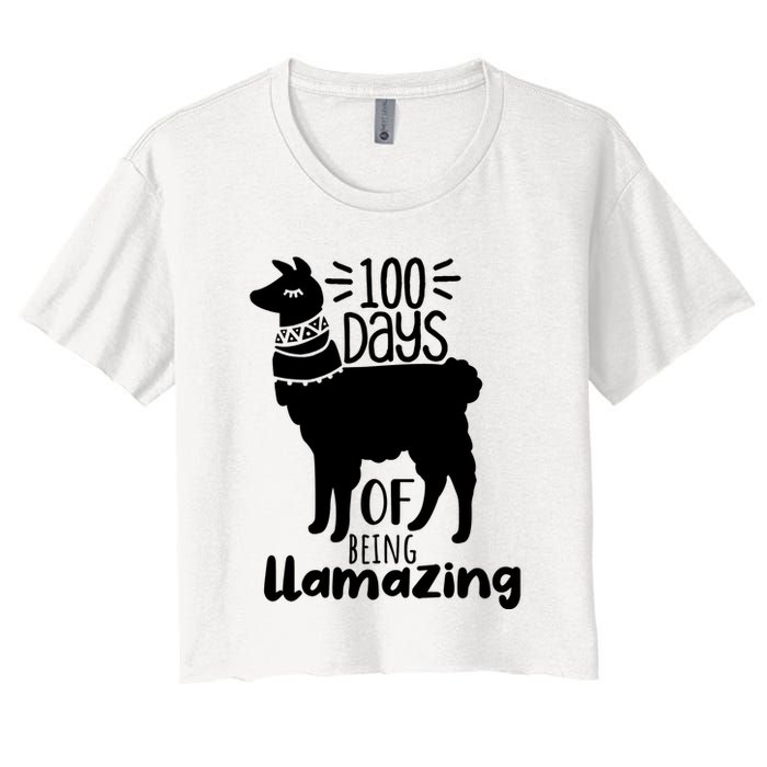 100 Days Of Being Llamazing 100 Days Of School Funny Llama Women's Crop Top Tee