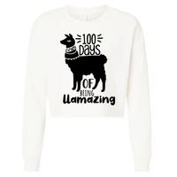 100 Days Of Being Llamazing 100 Days Of School Funny Llama Cropped Pullover Crew