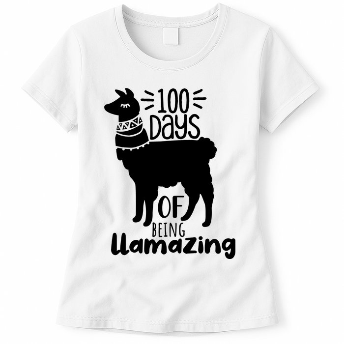 100 Days Of Being Llamazing 100 Days Of School Funny Llama Womens T-Shirt