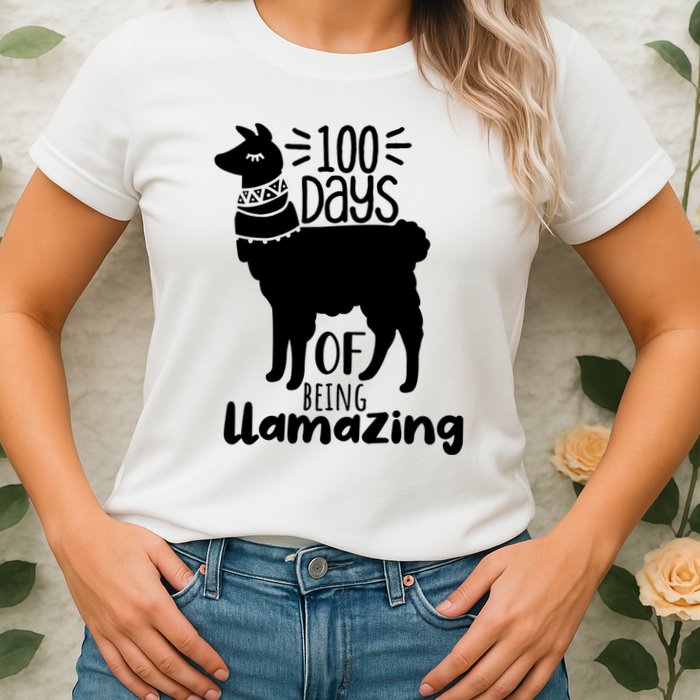 100 Days Of Being Llamazing 100 Days Of School Funny Llama Womens T-Shirt
