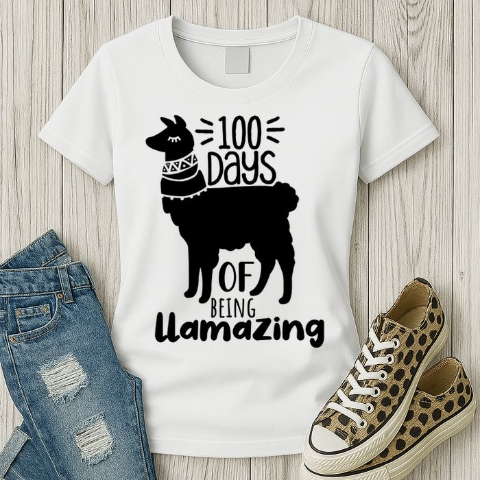 100 Days Of Being Llamazing 100 Days Of School Funny Llama Womens T-Shirt