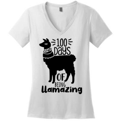 100 Days Of Being Llamazing 100 Days Of School Funny Llama Women's V-Neck T-Shirt