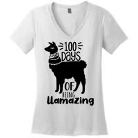 100 Days Of Being Llamazing 100 Days Of School Funny Llama Women's V-Neck T-Shirt