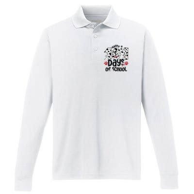 100 Days Of School Dalmatian Dog 100th Day Of School Performance Long Sleeve Polo