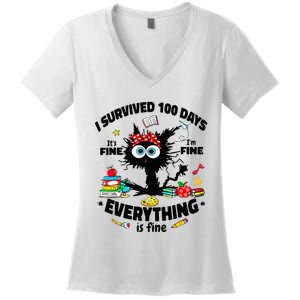 100 Days Of School ItS Fine IM Fine Everything Is Fine Women's V-Neck T-Shirt