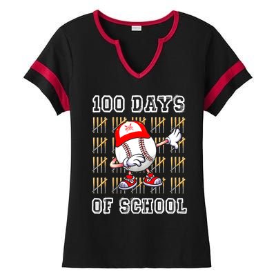 100 Days Of School 100th Day Baseball Teacher Ladies Halftime Notch Neck Tee