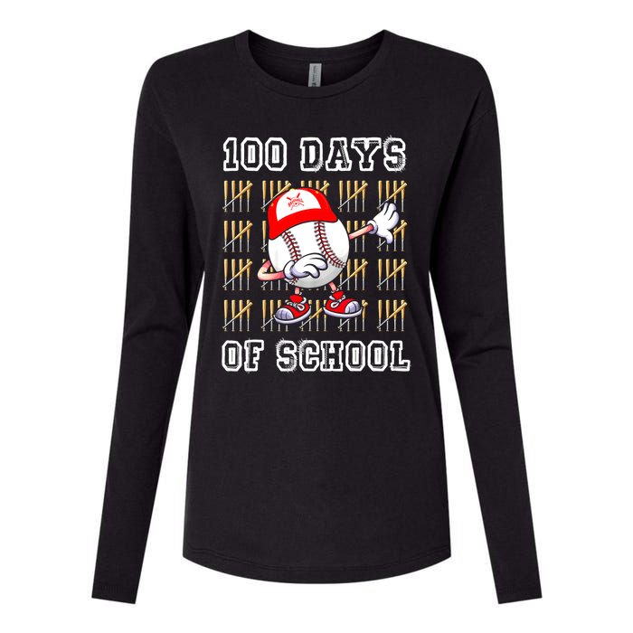 100 Days Of School 100th Day Baseball Teacher Womens Cotton Relaxed Long Sleeve T-Shirt