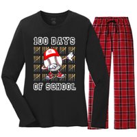 100 Days Of School 100th Day Baseball Teacher Women's Long Sleeve Flannel Pajama Set 