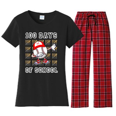 100 Days Of School 100th Day Baseball Teacher Women's Flannel Pajama Set