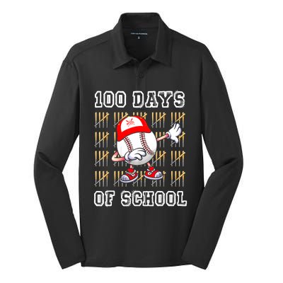 100 Days Of School 100th Day Baseball Teacher Silk Touch Performance Long Sleeve Polo