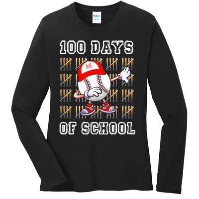 100 Days Of School 100th Day Baseball Teacher Ladies Long Sleeve Shirt