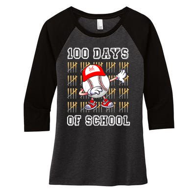 100 Days Of School 100th Day Baseball Teacher Women's Tri-Blend 3/4-Sleeve Raglan Shirt