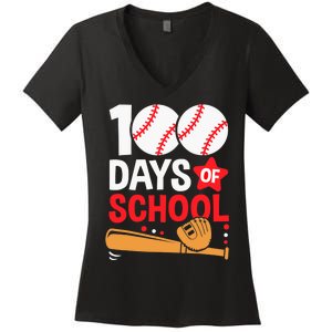 100 Days Of School Baseball 100th Days Sports Teacher Boys Women's V-Neck T-Shirt