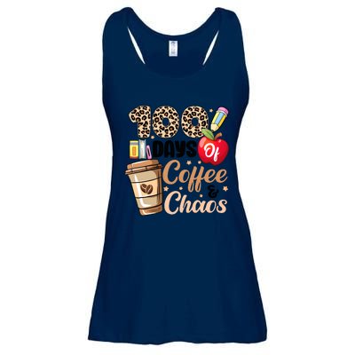 100 Days Of Coffee And Chaos Leopard Teacher Ladies Essential Flowy Tank