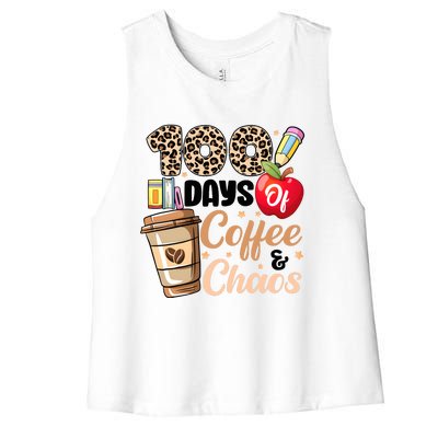 100 Days Of Coffee And Chaos Leopard Teacher Women's Racerback Cropped Tank