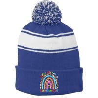 100th Day Of Kindergarten School Rainbow 100 Days Smarter Gift Stripe Pom Pom Beanie