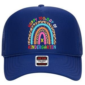 100th Day Of Kindergarten School Rainbow 100 Days Smarter Gift High Crown Mesh Back Trucker Hat