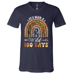 100 Days Of School Teacher 100th Day Of School Rainbow V-Neck T-Shirt