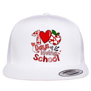 100 Days Of Loving School Groovy Cute Teacher Valentine Flat Bill Trucker Hat