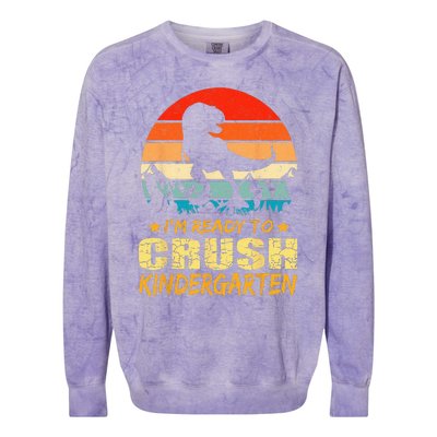 1st Day Of Kindergarten Im Ready To Crush Dinosaur Boy Colorblast Crewneck Sweatshirt