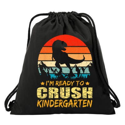 1st Day Of Kindergarten Im Ready To Crush Dinosaur Boy Drawstring Bag