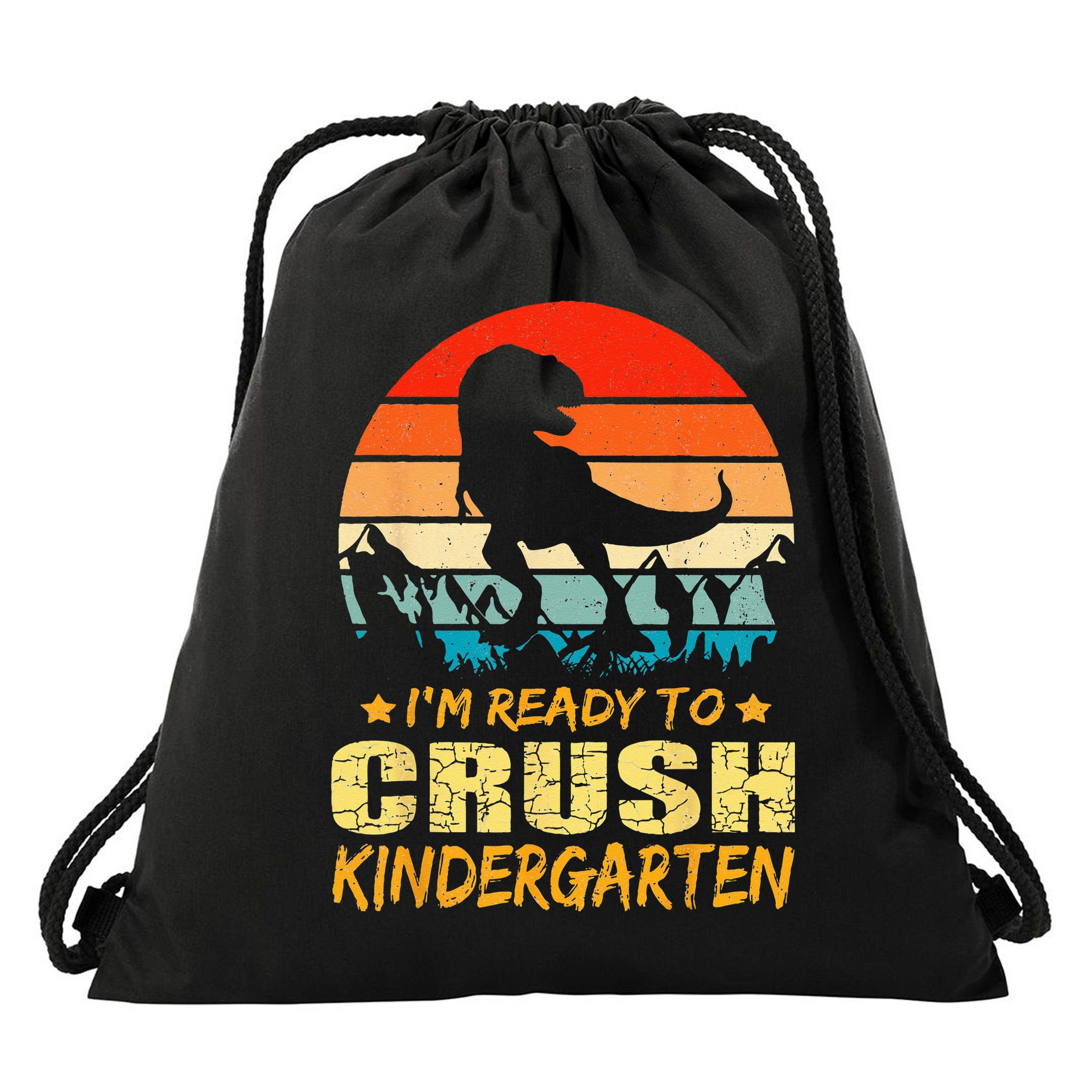 1st Day Of Kindergarten Im Ready To Crush Dinosaur Boy Drawstring Bag