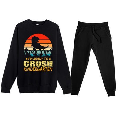 1st Day Of Kindergarten Im Ready To Crush Dinosaur Boy Premium Crewneck Sweatsuit Set