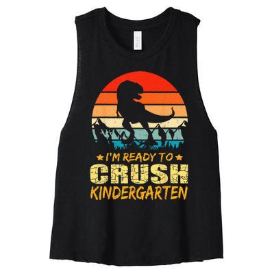 1st Day Of Kindergarten Im Ready To Crush Dinosaur Boy Women's Racerback Cropped Tank