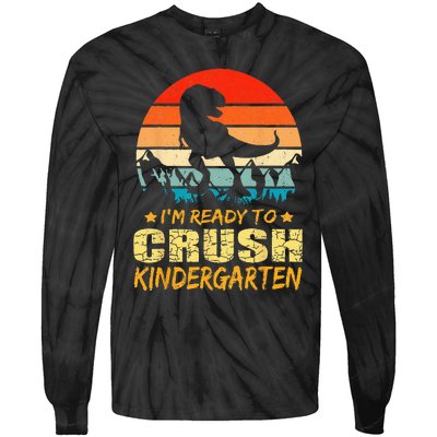 1st Day Of Kindergarten Im Ready To Crush Dinosaur Boy Tie-Dye Long Sleeve Shirt