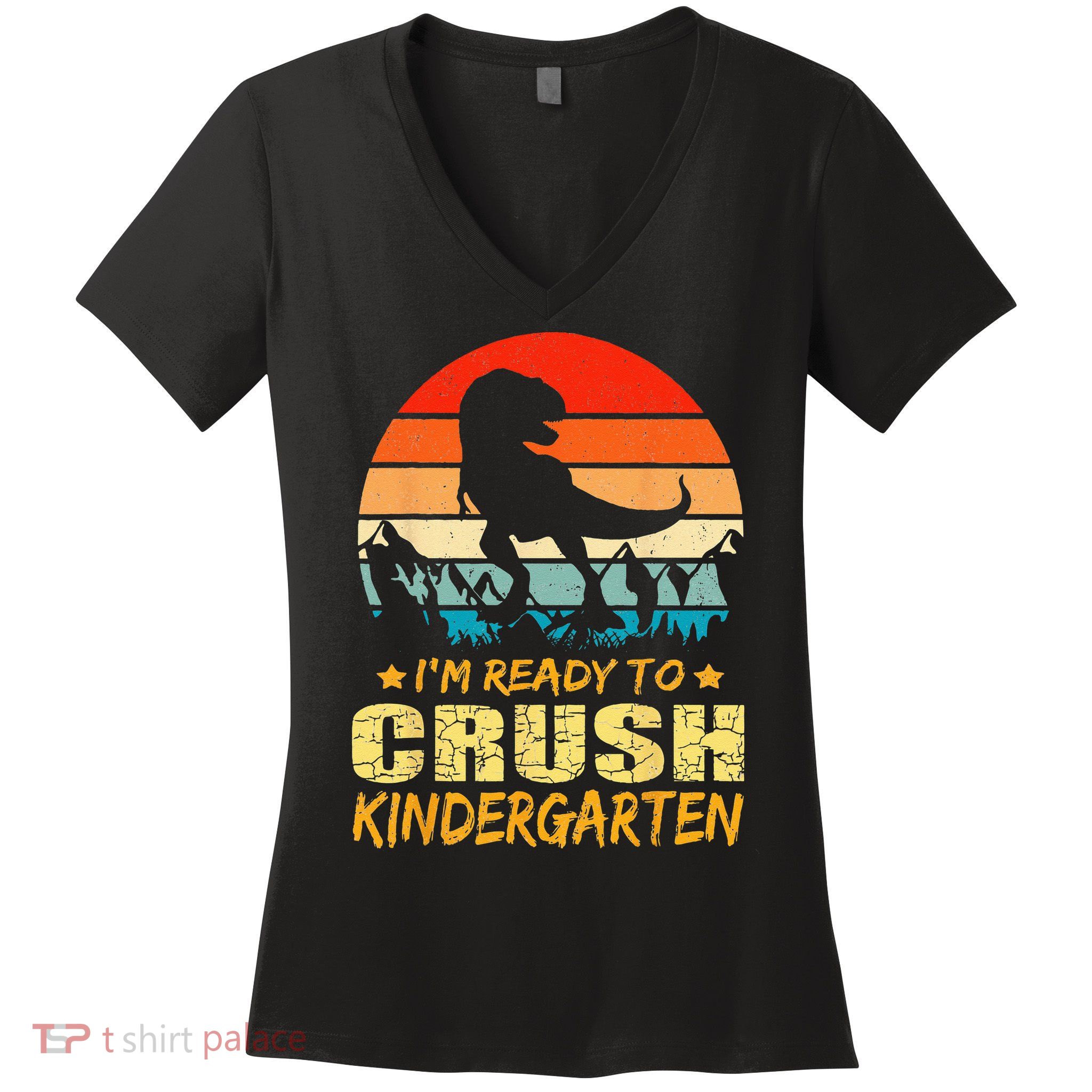 1st Day Of Kindergarten Im Ready To Crush Dinosaur Boy Women's V-Neck T-Shirt
