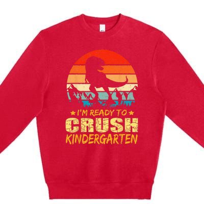 1st Day Of Kindergarten Im Ready To Crush Dinosaur Boy Premium Crewneck Sweatshirt