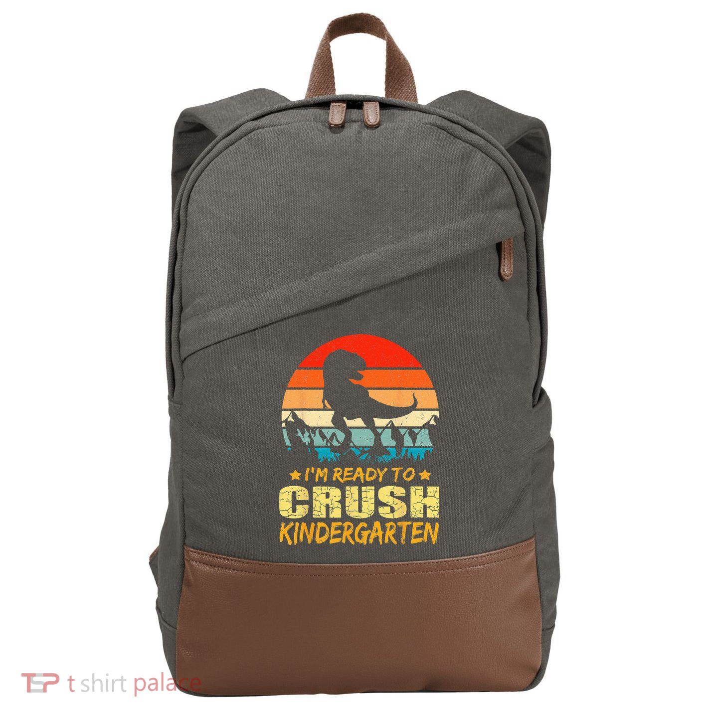 1st Day Of Kindergarten Im Ready To Crush Dinosaur Boy Cotton Canvas Backpack