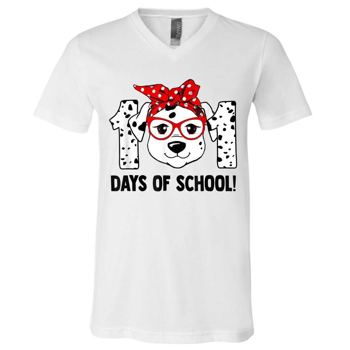 101 Days Of School Dalmatian Dog Teachers Kids Gift V-Neck T-Shirt