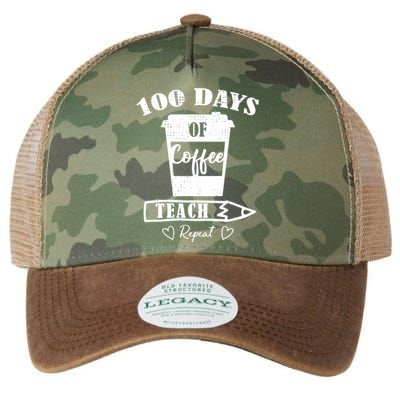 100 Days Of Coffee Teach Repeat 100th Day Of School Teacher Gift Legacy Tie Dye Trucker Hat